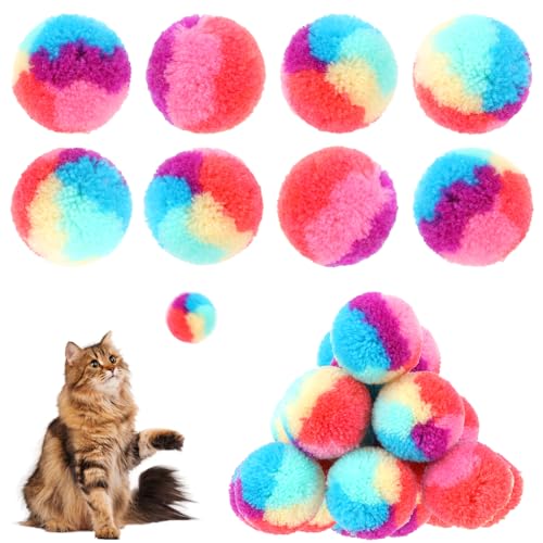30 Stück Regenbogen-Katzenspielzeugbälle, Weihnachts-Katzenball, weicher Plüsch-Katzenball, flauschige Kitty-Bälle, Kätzchen-Puffbälle, 3,1 cm, bunte Katzen Bälle für Katzen, Kätzchen, Haustiere, Spie von KALIONE