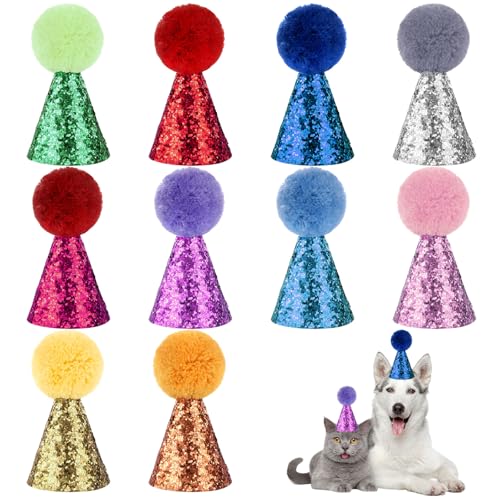 Geburtstagshüte für Hunde, 10 Packungen, Katzengeburtstagshut, Partyhüte, mehrfarbig, Mini-Partyhüte, niedlicher Welpenhut mit Pompons, verstellbare Stirnbänder, Geburtstagshüte für Kätzchen, Hunde, Geburtstagshüte für Hunde, 10 Packungen, Katzengeburtstagshut, Partyhüte, mehrfarbig, Mini-Partyhüte, niedlicher Welpenhut mit Pompons, verstellbare Stirnbänder, Geburtstagshüte für Kätzchen, Hunde, von KALIONE