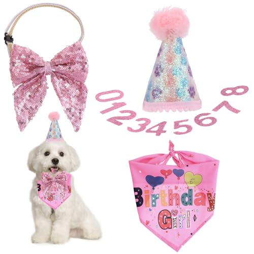 Hunde Geburtstag Hut Bandana Set, Rosa Hund Geburtstags Party Set Bandana Mütze mit 10 Bling Nummern Hundegeburtstagskrawatte Krawatten Hund Halstuch Bandana Hunde Zubehör Set Hundegeburtstagsparty Hunde Geburtstag Hut Bandana Set, Rosa Hund Geburtstags Party Set Bandana Mütze mit 10 Bling Nummern Hundegeburtstagskrawatte Krawatten Hund Halstuch Bandana Hunde Zubehör Set Hundegeburtstagsparty von KALIONE