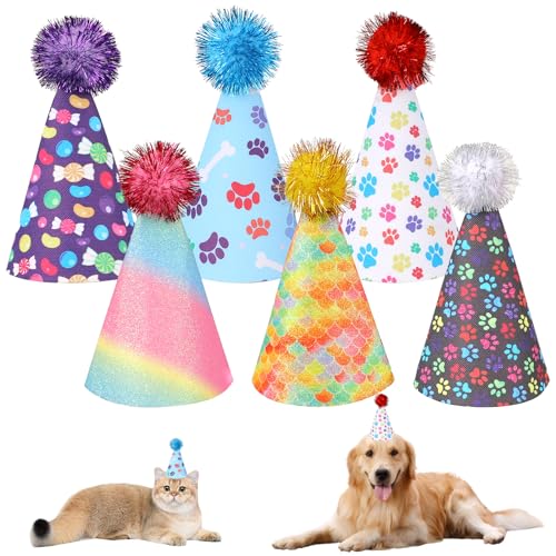 KALIONE Geburtstagshut für Hunde, Regenbogen, Partyhüte, Katzenhüte, Mini-Partyhüte, niedliche Welpenhüte mit Pompons, verstellbare Fellpflege, Stirnbänder, Geburtstagshüte für Kätzchen, Welpen, von KALIONE