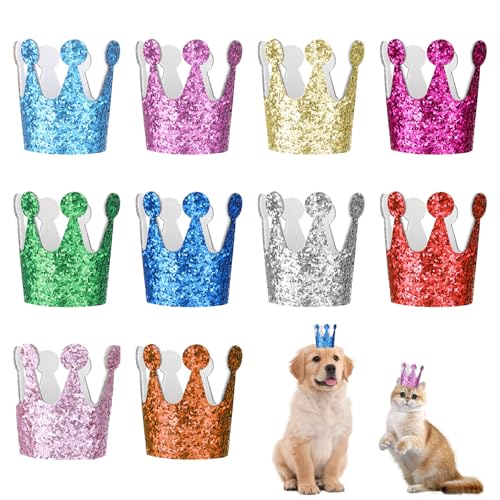 Katzenhut zum Geburtstag, 10 Stück, Partyhüte für Hunde, Mimi, Katzenhüte, kleine Glitzer, Partyhüte, niedlicher Welpenhut, verstellbare Stirnbänder, mehrfarbig, Geburtstagshüte für Katzen, Hunde, Katzenhut zum Geburtstag, 10 Stück, Partyhüte für Hunde, Mimi, Katzenhüte, kleine Glitzer, Partyhüte, niedlicher Welpenhut, verstellbare Stirnbänder, mehrfarbig, Geburtstagshüte für Katzen, Hunde, von KALIONE