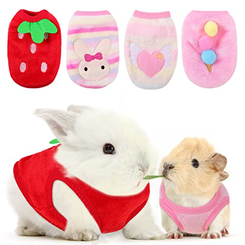 4 Stück Meerschweinchen-Kleidung, Kaninchen, warme Weste, Flanell-Fleece, Haustier-Kostüm, T-Shirt für kleine Tiere, Kätzchen, Frettchen, Chihuahua, Welpen von KAMA BRIDAL