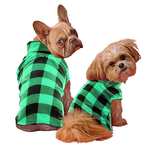 KAMA BRIDAL Hund Frühling Herbst Wintermantel Hundepullover Hunde-Fleeceweste für Katzen kleine und mittelgroße Hunde Dünner Hundepullover Grün & Schwarz Plaid (Grün, M) von KAMA BRIDAL