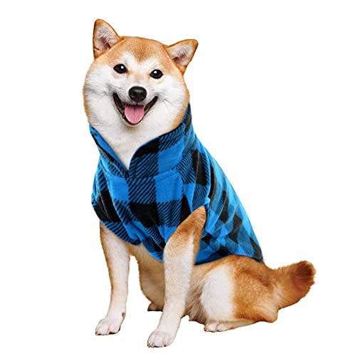 KAMA BRIDAL Hundepullover für Hunde, Fleece, für kleine und mittelgroße Hunde, dünn, Rot und Schwarz, kariert, Größe L, Blau von KAMA BRIDAL