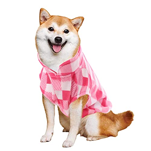 KAMA BRIDAL Hundepullover für Hunde, Fleece, für kleine und mittelgroße Hunde, dünn, Rot und Schwarz, kariert, Größe L, Rosa und Weiß von KAMA BRIDAL