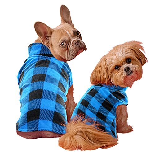 KAMA BRIDAL Hundepullover für Hunde, Fleece, für kleine und mittelgroße Hunde, dünn, Rot und Schwarz, kariert, Größe M, Blau von KAMA BRIDAL
