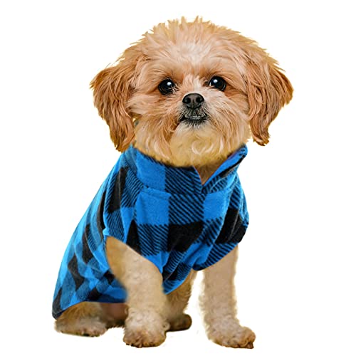 KAMA BRIDAL Hundepullover für Hunde, Fleece, für kleine und mittelgroße Hunde, dünn, Rot und Schwarz, kariert (S, Blau) von KAMA BRIDAL