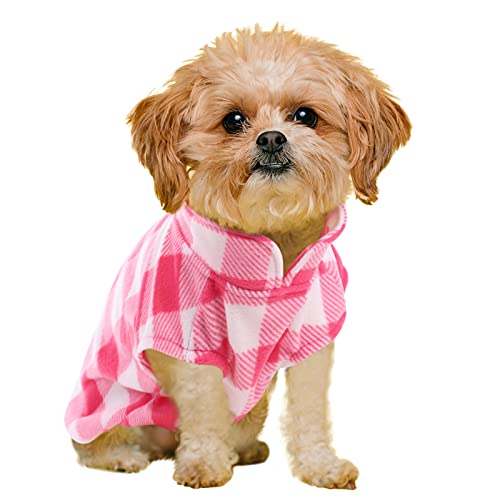 KAMA BRIDAL Hundepullover für Hunde, Fleece, für kleine und mittelgroße Hunde, dünn, Rot und Schwarz kariert (S, Rosa und Weiß kariert) von KAMA BRIDAL