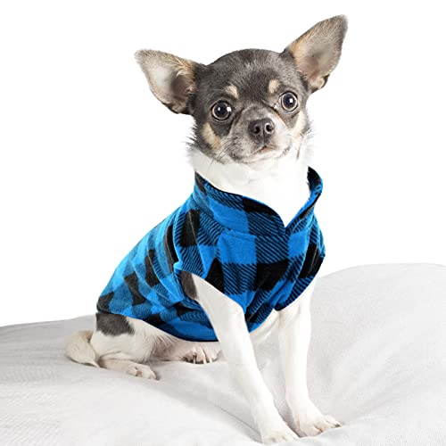KAMA BRIDAL Hundepullover für Hunde, Fleece, für kleine und mittelgroße Hunde, dünn, Rot und Schwarz kariert (XS, Blau) von KAMA BRIDAL