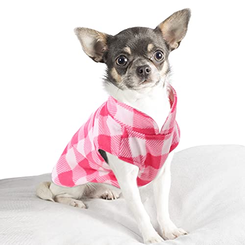 KAMA BRIDAL Hundepullover für Hunde, Fleece, für kleine und mittelgroße Hunde, dünn, Rot und Schwarz kariert (XS, Rosa und Weiß kariert) von KAMA BRIDAL