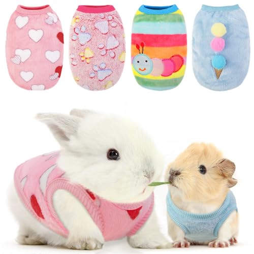 KAMA BRIDAL Meerschweinchen-Kleidung, Kaninchen, warme Weste, Flanell, Fleece, Haustier-Kostüm, T-Shirt für Kleintiere, Kätzchen, Frettchen, Chihuahua, Welpen, 4 Stück (Regenbogen, XX-Small) von KAMA BRIDAL