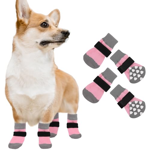 Rutschfeste Hundesocken mit Griffen für kleine, mittelgroße und große Hunde, Welpensocken verhindern Lecken von Pfoten, Hundeschuhe für Hartholzböden, rutschfest (Rosa, XL) von KAMA BRIDAL