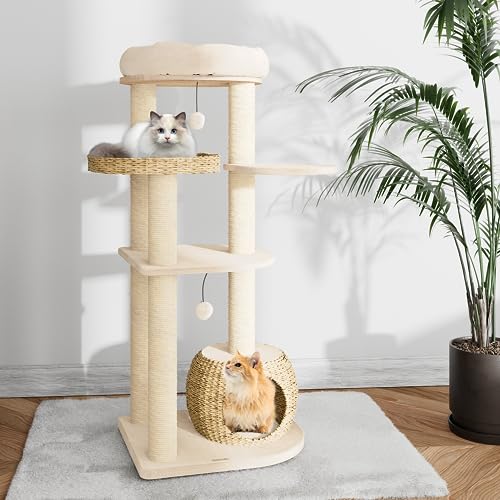 KAMABOKO Moderner Katzenbaum, 134,6 cm hoch, Katzenbäume für Indoor-Katzen mit Natursisal-Kratzstämmen, handgewebte Höhle und Sitzstange, Katzenbaum für Kätzchen, Klettern, Spielen und Ausruhen KAMABOKO Moderner Katzenbaum, 134,6 cm hoch, Katzenbäume für Indoor-Katzen mit Natursisal-Kratzstämmen, handgewebte Höhle und Sitzstange, Katzenbaum für Kätzchen, Klettern, Spielen und Ausruhen von KAMABOKO