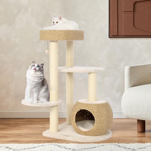 KAMABOKO Moderner Katzenbaum, 99,1 cm hoch, Katzenbaum für Kätzchen, Klettern, Spielen und Ausruhen, Katzenbaum für Indoor-Katzen mit Natursisal-Kratzstämmen, handgewebte Höhle und Sitzstange KAMABOKO Moderner Katzenbaum, 99,1 cm hoch, Katzenbaum für Kätzchen, Klettern, Spielen und Ausruhen, Katzenbaum für Indoor-Katzen mit Natursisal-Kratzstämmen, handgewebte Höhle und Sitzstange von KAMABOKO