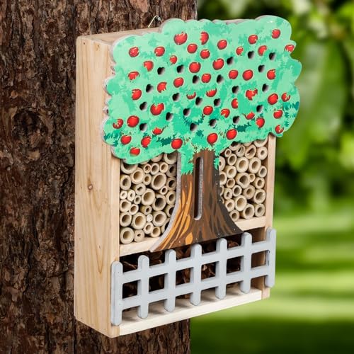 KAMACA Insektenhotel - Naturholz für Wildbienen und Insektenhaus aus natürlichem Holz für Wildbienen, Marienkäfer & Schmetterlinge, Lebensraum & Nisthilfe (Natur, M 30 cm x 24 cm) von KAMACA