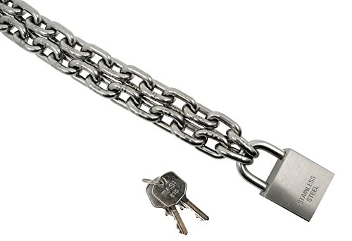 KAMERO Edelstahl V4A, Kettenschloss, Edelstahlkette mit Vorhängeschloss, rostfrei (4mm Kette, 150cm) von KAMERO
