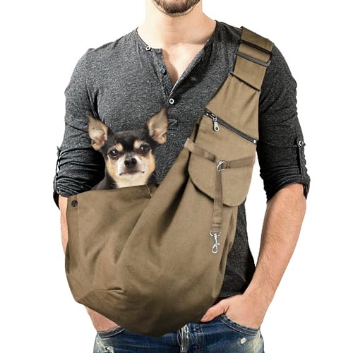 Haustiertasche, freihändige Haustier-Tragetasche, für Katzen und Hunde, mit verstellbarem Schultergurt, geeignet für Spaziergänge, Reisen, Outdoo (Khaki) von KAMEUN