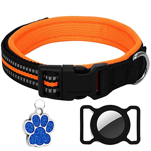 KAMEUN Welpen Halsband, Hundehalsband mit AirTag Fach, Hundehalsband Reflektierend Nylon (M) von KAMEUN