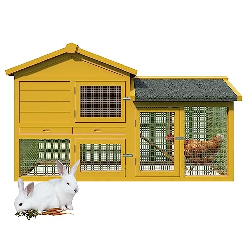 Holz Großer Hühnerstall Hühnerhaus mit Nistkasten und Auslauf, Kaninchenstall Käfig für Garten Hinterhof Außen Innen von KAMPCO