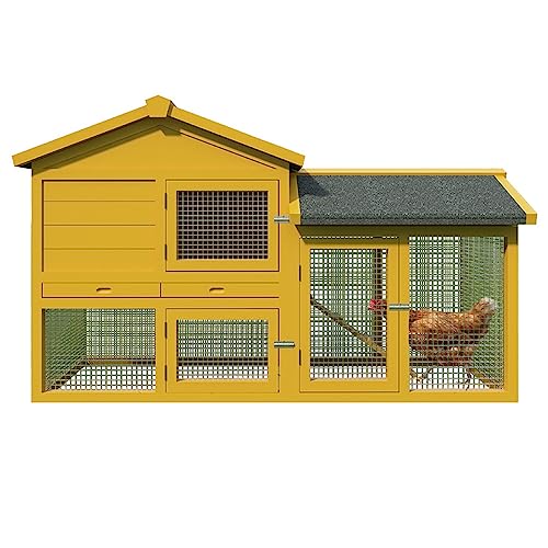 Hühnerstall Großer Holzstall für draußen, Kaninchenstall, Hühnerstall mit Belüftungstür, abnehmbarem Tablett und Rampe, Gartenhaus für Haustiere von KAMPCO