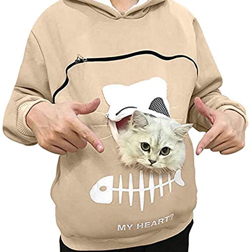 KANBUN Haustier Hoodies Pullover Sweatshirt Übergroße Katzenpets Haustierhalter Katze Hundebeutel Träger Haustier Känguru Sweatshirt Schwarz S (Beige klein) von KANBUN