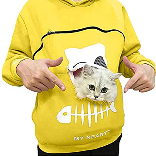 KANBUN Haustier Hoodies Pullover Sweatshirt Übergroße Katzenpets Haustierhalter Katze Hundebeutel Träger Haustier Känguru Sweatshirt Schwarz S (gelbes Medium) von KANBUN