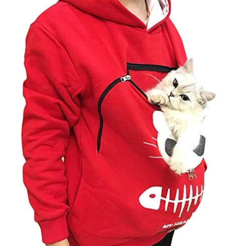 KANBUN Haustier Hoodies Pullover Sweatshirt Übergroße Katzenpets Haustierhalter Katze Hundebeutel Träger Haustier Känguru Sweatshirt Schwarz S (rot groß) von KANBUN