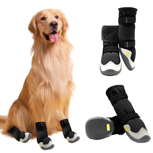 KANGBES Hundeschuhe Pfotenschutz, 4 Stück, wasserdichte Hundeschuhe mit rutschfester Sohle und verstellbarem reflektierendem Klettverschluss, atmungsaktive Outdoor-Hundeschuhe für mittelgroße und KANGBES Hundeschuhe Pfotenschutz, 4 Stück, wasserdichte Hundeschuhe mit rutschfester Sohle und verstellbarem reflektierendem Klettverschluss, atmungsaktive Outdoor-Hundeschuhe für mittelgroße und von KANGBES