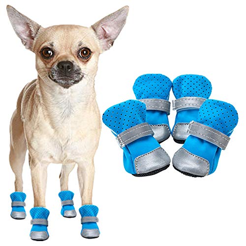 Pfotenschutz Für Hunde Wasserdicht Hundeschuhe Sommer Hundepfotenschutz rutschfeste Haustierstiefel Hundeschuhe für kleine Hunde Hundesocken Blue,#1 von KANKOO