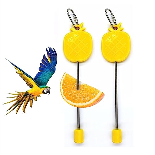 KANLVU Außenbereich Vogelfutterspender Papagei Hängend Obstgabel Stil, Rostfreier Stahl Vogelspielzeug Perfekt Für Hinterhofvögel(Yellow Pineapple) von KANLVU