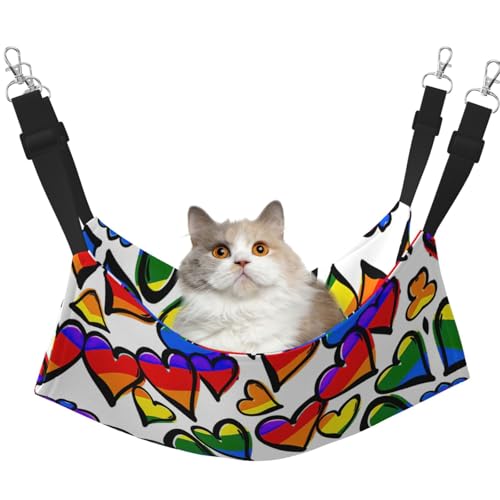 KAPPTYY Hängemattenbett mit Herzen, Regenbogenfarben, mit verstellbaren Riemen und Metallhaken, doppelseitiges Bett von KAPPTYY