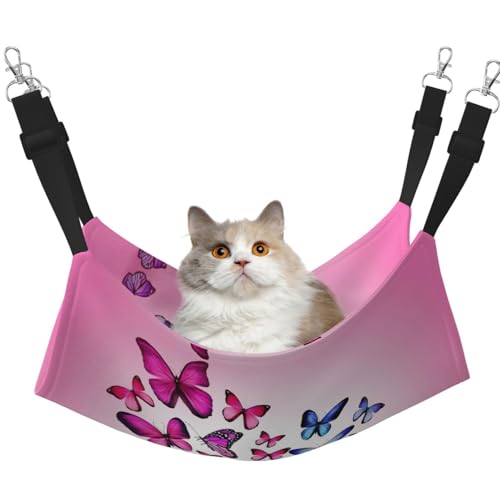 KAPPTYY Haustier-Hängematte zum Aufhängen, mit verstellbaren Gurten und Metallhaken, doppelseitiges Bett, rosa Schmetterlinge KAPPTYY Haustier-Hängematte zum Aufhängen, mit verstellbaren Gurten und Metallhaken, doppelseitiges Bett, rosa Schmetterlinge von KAPPTYY
