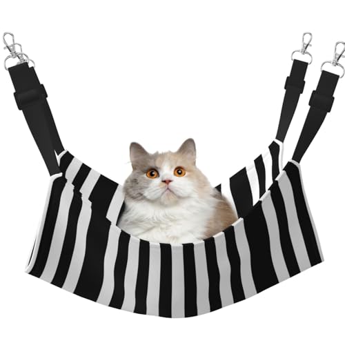 KAPPTYY Haustier-Hängemattenbett mit verstellbaren Gurten und Metallhaken, doppelseitig, gestreift, Schwarz und Weiß KAPPTYY Haustier-Hängemattenbett mit verstellbaren Gurten und Metallhaken, doppelseitig, gestreift, Schwarz und Weiß von KAPPTYY