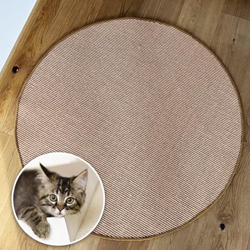 KARAT Katzen Kratzmatte rund 120cm Ø aus Natur Sisal Kratzteppich Kratzmöglichkeiten für Katzen Kratzmöbel für Wand oder Boden - robust & waschbar, Kork von KARAT