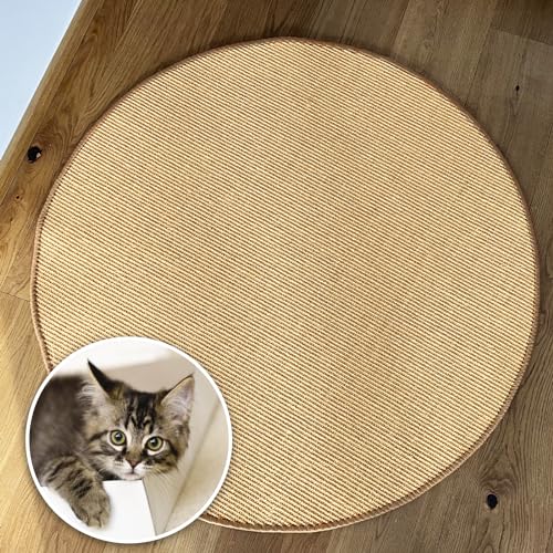 KARAT Katzen Kratzmatte rund 120cm Ø aus Natur Sisal Kratzteppich Kratzmöglichkeiten für Katzen Kratzmöbel für Wand oder Boden - robust & waschbar, Natur von KARAT