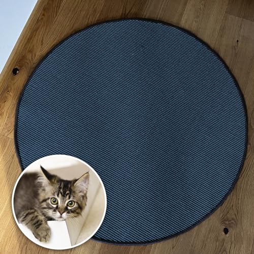 KARAT Katzen Kratzmatte rund 120cm Ø aus Natur Sisal Kratzteppich Kratzmöglichkeiten für Katzen Kratzmöbel für Wand oder Boden - robust & waschbar, blau von KARAT