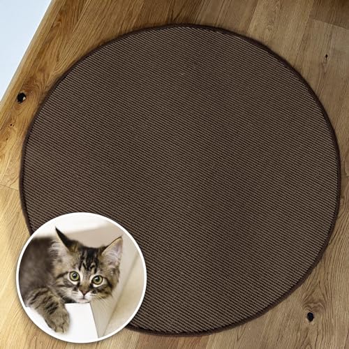 KARAT Katzen Kratzmatte rund 120cm Ø aus Natur Sisal Kratzteppich Kratzmöglichkeiten für Katzen Kratzmöbel für Wand oder Boden - robust & waschbar, braun von KARAT