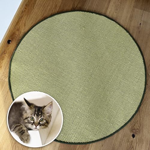 KARAT Katzen Kratzmatte rund 120cm Ø aus Natur Sisal Kratzteppich Kratzmöglichkeiten für Katzen Kratzmöbel für Wand oder Boden - robust & waschbar, grün von KARAT