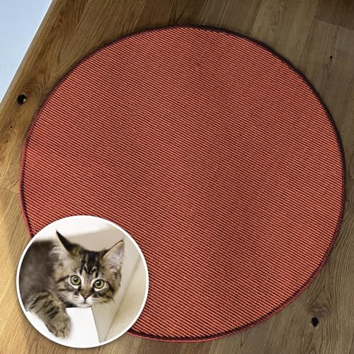 KARAT Katzen Kratzmatte rund 120cm Ø aus Natur Sisal Kratzteppich Kratzmöglichkeiten für Katzen Kratzmöbel für Wand oder Boden - robust & waschbar, rot von KARAT