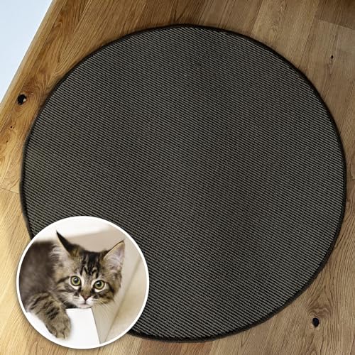 KARAT Katzen Kratzmatte rund 120cm Ø aus Natur Sisal Kratzteppich Kratzmöglichkeiten für Katzen Kratzmöbel für Wand oder Boden - robust & waschbar, schwarz von KARAT