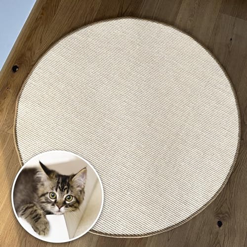 KARAT Katzen Kratzmatte rund 80cm Ø aus Natur Sisal Kratzteppich Kratzmöglichkeiten für Katzen Kratzmöbel für Wand oder Boden - robust & waschbar, Ivory von KARAT