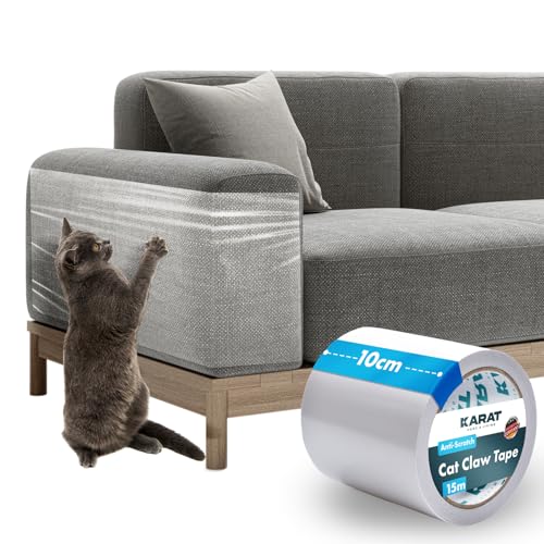 KARAT Katzen Kratzschutz für Sofa - transparent, 15m x 10cm - Selbstklebende Kratzfolie - Trainingsklebeband - Anti-Kratz-Tape für Möbel, Möbelschutz, Möbelschoner von KARAT