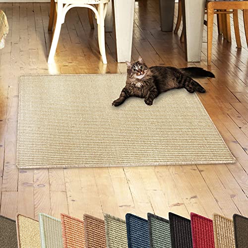 KARAT Sisal Fußmatte Teppich Vorleger Kratzteppich Katzenmöbel Kratzmatte Sisalmatte, widerstandsfähig & in vielen Farben und Größen erhältlich (100 x 100 cm, Elfenbein) von KARAT