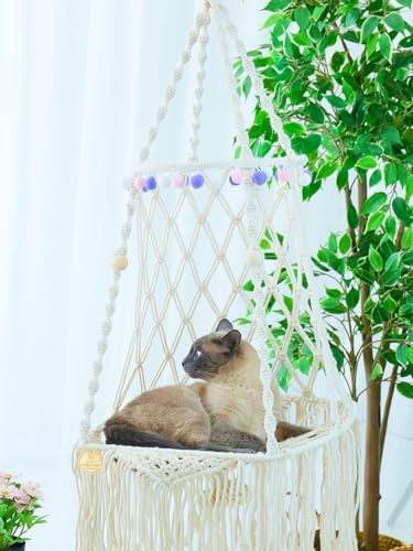 KARCEEY Katzen-Hängematte zum Aufhängen, 9 Stück, Makramee-Katzenbett, Makramee-Hängematte, mit 2 Katzenminze-Matten von KARCEEY