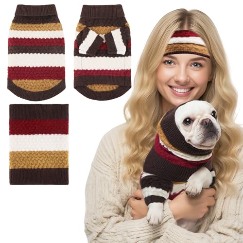 KAROKU 2-teiliges Schal- und Pullover-Set für Hunde und Besitzer, weicher und warmer Ohrenschutz für Hunde, gemütliche Ohrenschützer, Angstlinderung, modischer Winterschal für kleine, mittelgroße und KAROKU 2-teiliges Schal- und Pullover-Set für Hunde und Besitzer, weicher und warmer Ohrenschutz für Hunde, gemütliche Ohrenschützer, Angstlinderung, modischer Winterschal für kleine, mittelgroße und von KAROKU