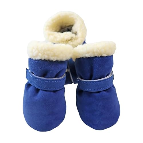 KARSKI 4 Teile/Satz Winter Haustier Hund Schuhe Anti-Slip Regen Schnee Stiefel Schuhe Dicke Warme for Kleine Katzen Welpen Chihuahua Hunde Socken Booties (Color : Blau, Size : L) von KARSKI