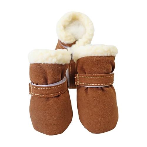 KARSKI 4 Teile/Satz Winter Haustier Hund Schuhe Anti-Slip Regen Schnee Stiefel Schuhe Dicke Warme for Kleine Katzen Welpen Chihuahua Hunde Socken Booties (Color : Braun, Size : L) von KARSKI