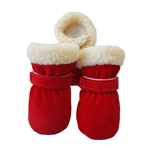 KARSKI 4 Teile/Satz Winter Haustier Hund Schuhe Anti-Slip Regen Schnee Stiefel Schuhe Dicke Warme for Kleine Katzen Welpen Chihuahua Hunde Socken Booties (Color : Rot, Size : L) von KARSKI