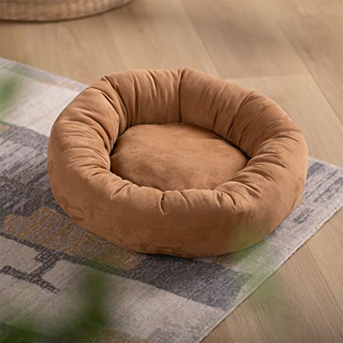 KASENTEX Hundebett, runde Hundebetten für große Hunde, Donut-Hundebett und Katzenbett, rutschfest und maschinenwaschbar (braun, 91,4 x 91,4 cm) von KASENTEX