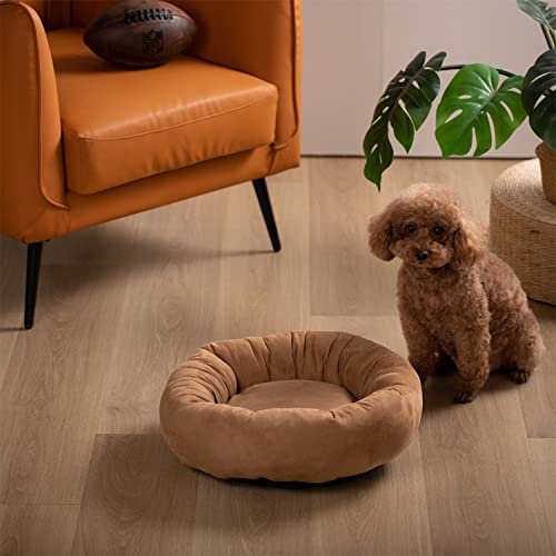 KASENTEX Hundebett, runde Hundebetten für mittelgroße Hunde, Donut-Hundebett und Katzenbett, rutschfest und maschinenwaschbar (braun, 58,9 x 58,9 cm) von KASENTEX